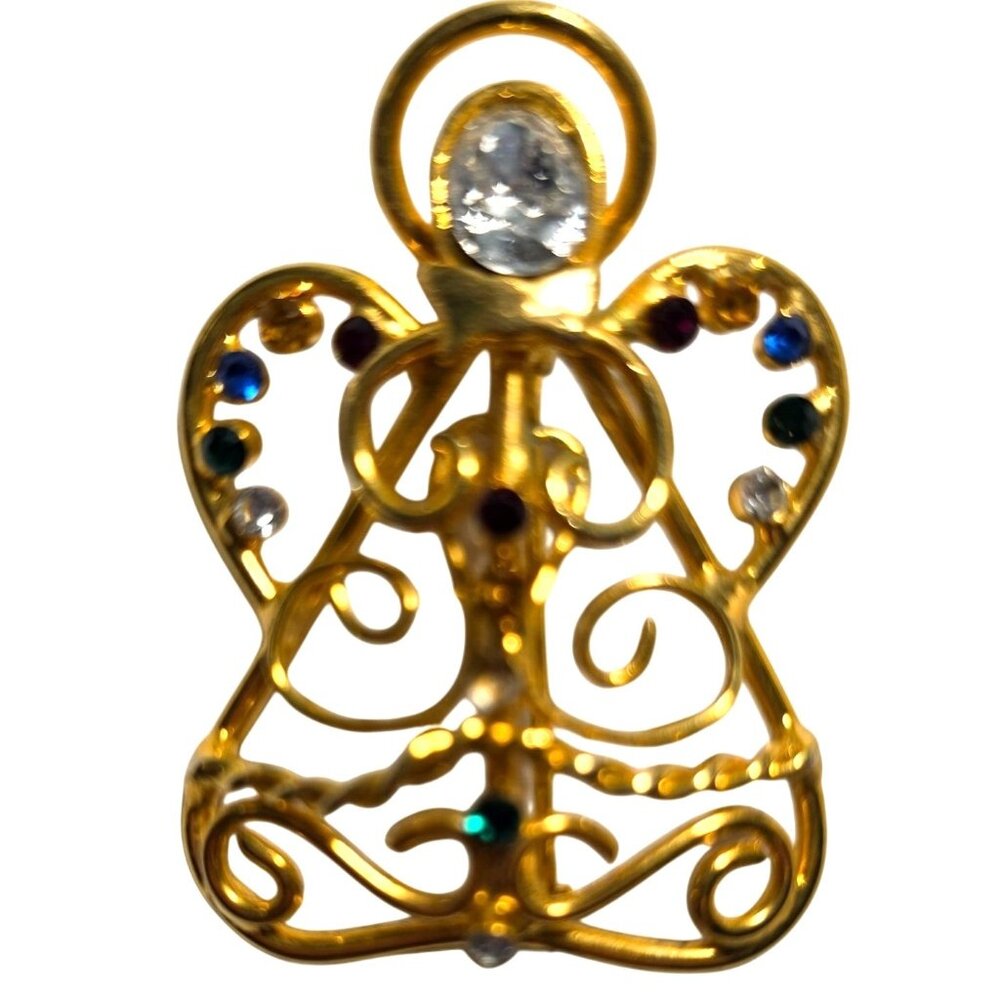 Angel brooch pin Gold-Tone pendant Multi-Color celestial christmas jewelry